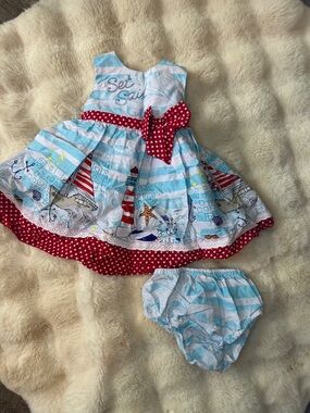 Counting Daisies Baby Girls Nautical "Set Sail" Dress & Bloomers Set, 6-9M